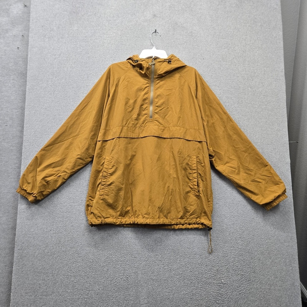 UNIQLO Men Jacket XL Yellow Anorak Nylon Hooded 1/2 Zip Adjustable Waist Pockets